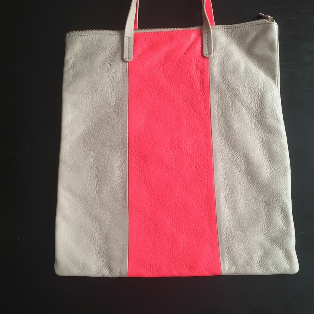 Genuine unlined leather two-tone color block tote - Picture 3 of 8